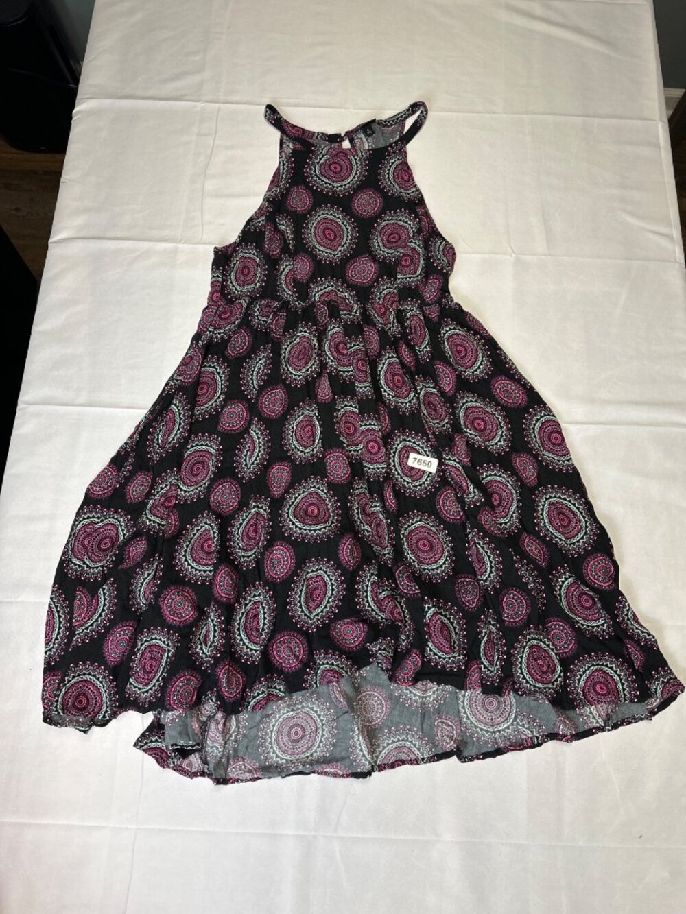 torrid size 0 black and purple medallion hi/lo challis tank trapeze dress key ho
